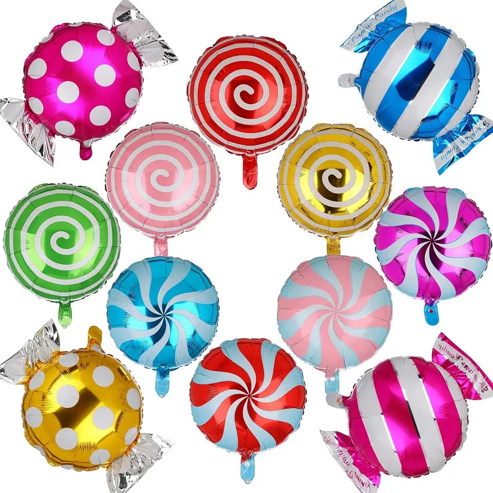 Sweet Candy Balloon Set Candies Theme Swirl Mylar Foil Balloons 12Pcs