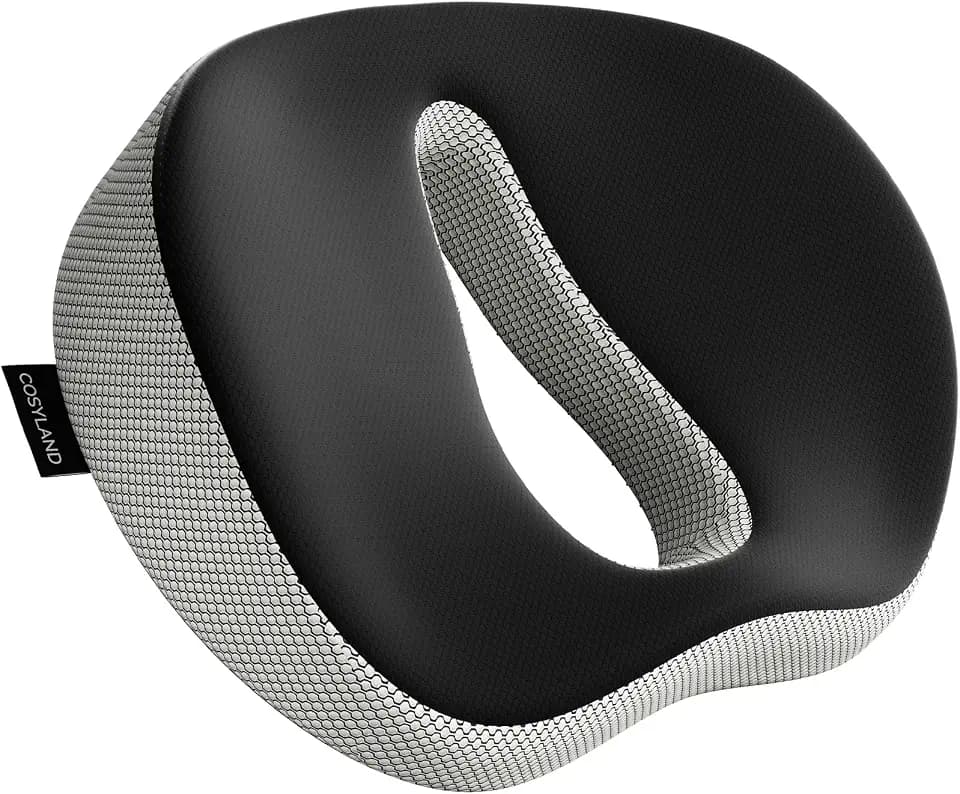 COSYLAND Ergonomisches Sitzkissen abgerundet - Orthopädisches Memory Foam Steißbeinkissen für Bürostuhl & Auto - Sitzring zur Druckentlastung - Ideal bei langem Sitzen, Schwarz (bis 90kg)