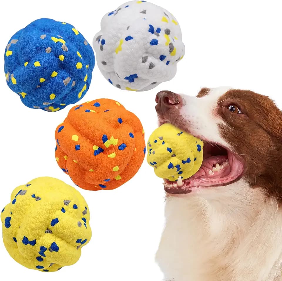 FOFOS Dog Balls for Aggressive Chewers, Durable Bouncy ETPU Dog Toys 4 Pack