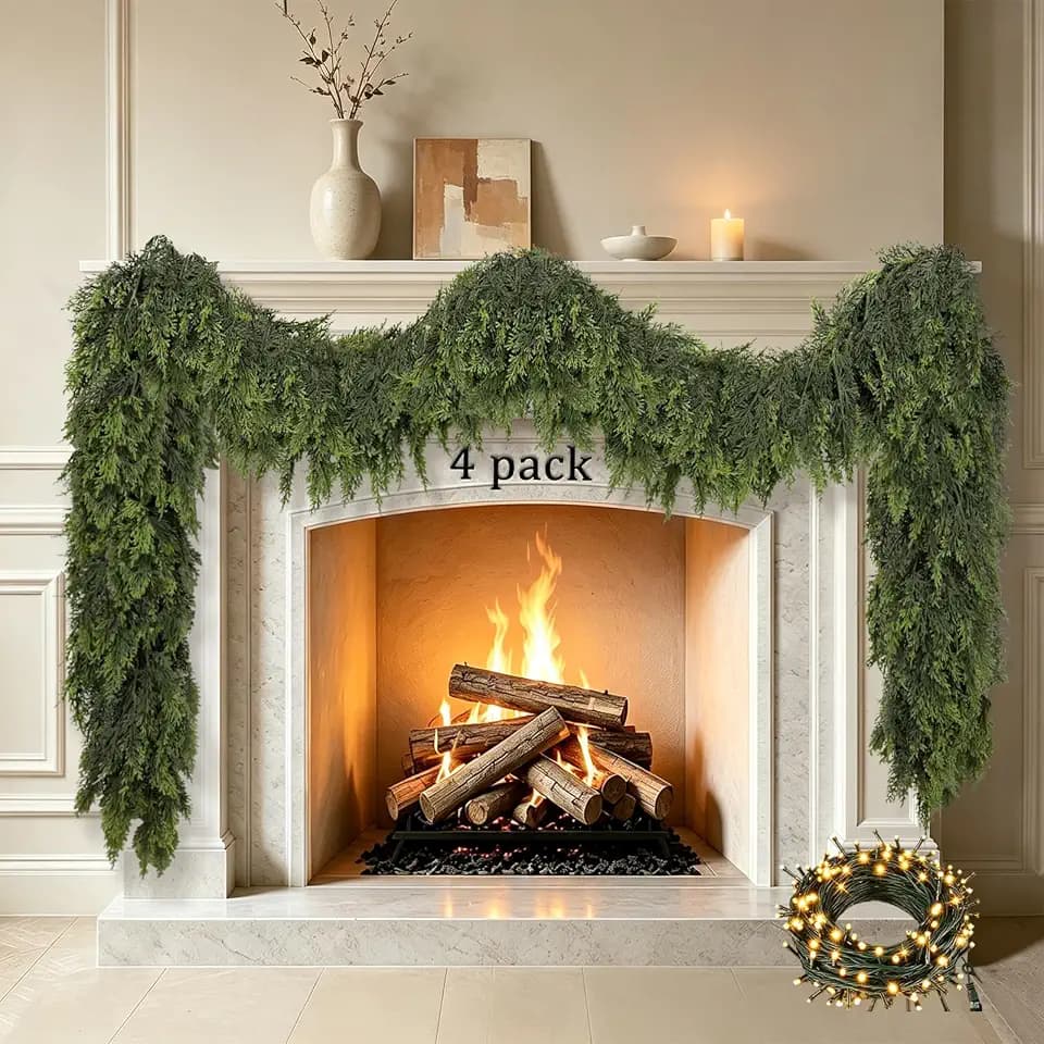 Thewe 4Pcs 6Ft Christmas Cedar Garland with Lights