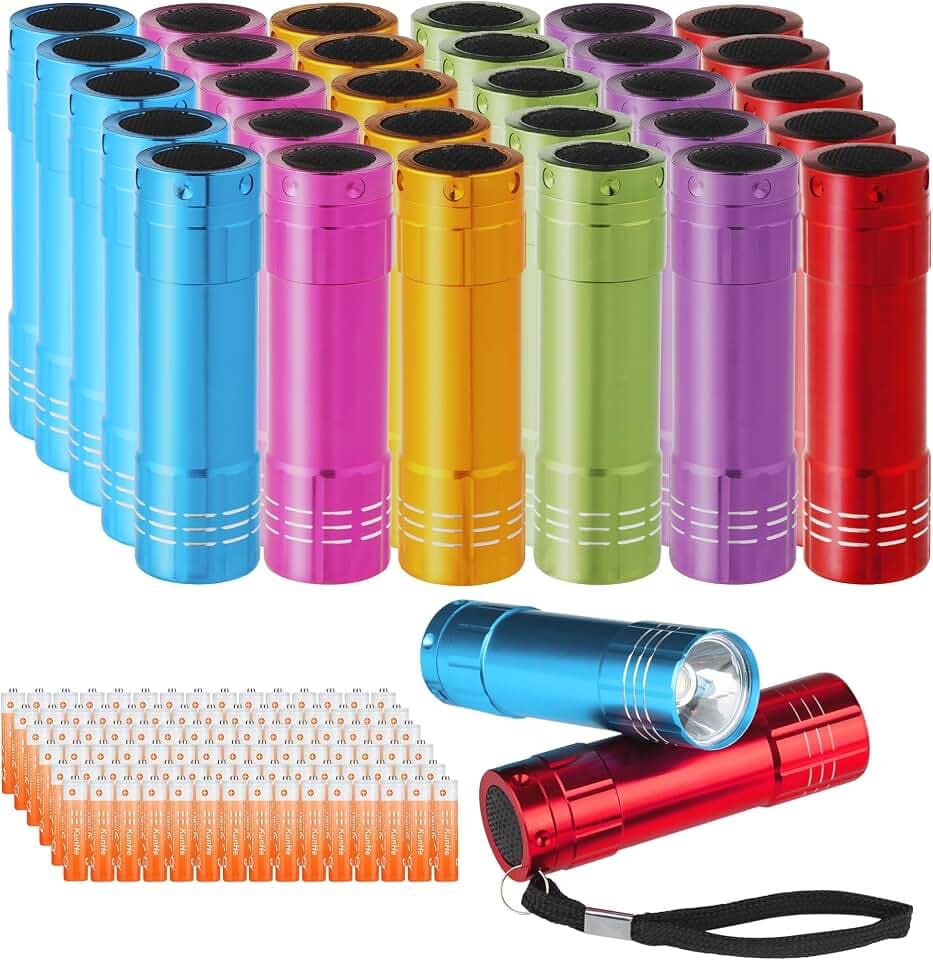 KunHe 30 Stück Mini Taschenlampe LED Set – Taschenlampen für Kindergeburtstag mit 90 AAA Batterien & Schlüsselband | Ideal als Mitgebsel Kindergeburtstag