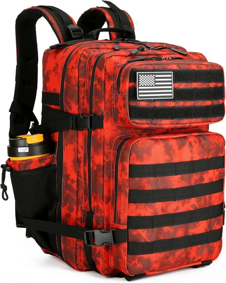 Lovelinks21 45L Tactical Assault Backpack 3 day assault pack with Molle Waterproof backpack Rucksack for Tactical Backpacks (Red water pattern)