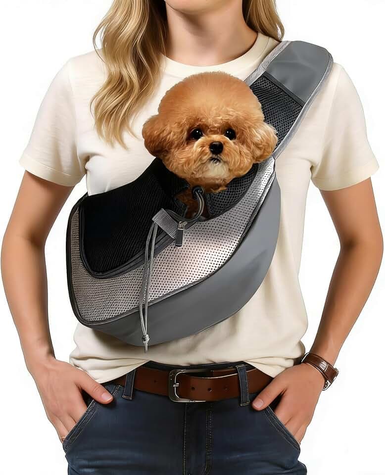 Pet Dog Sling Carrier, Puppy Travel Outdoor Cat Carrying Bag Accessories and Cat Supplies Hands Free Pet Backpack Bag, Large, Grey