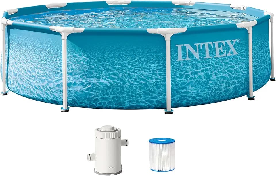 INTEX Beachside Metal Frame 10ft x 30in Above Ground Swimming Pool w/Pump