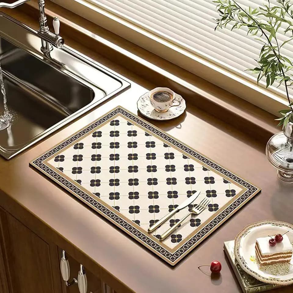 Dish Drying Mat, Coffee Bar Mats for Countertop, Cabinet Mats
