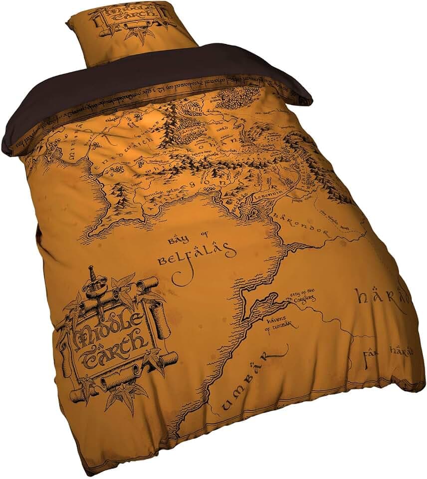Elbenwald Der Herr der Ringe - Bettwäsche Decke 135 x 200 cm Kissen 80 x80 cm mit Reißverschluss Mehrfarbig Unisex (Mittelerdekarte)