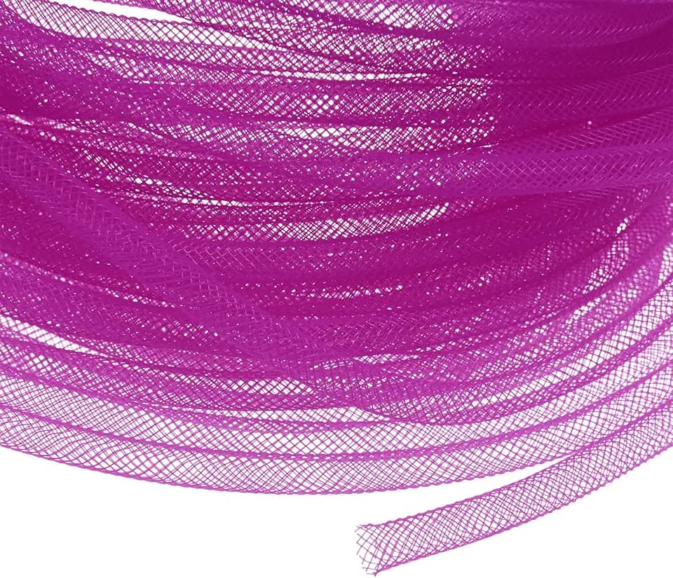 M METERXITY Mesh Tube Ribbon 25 Yards, 6mm Elastic Fabric Ribbons Mesh Tubing for Crafts/Gift Wrapping/Flower Bouquets/Wedding/Birthday/Holiday/Wreaths Christmas/Decoration[Persian Rose]