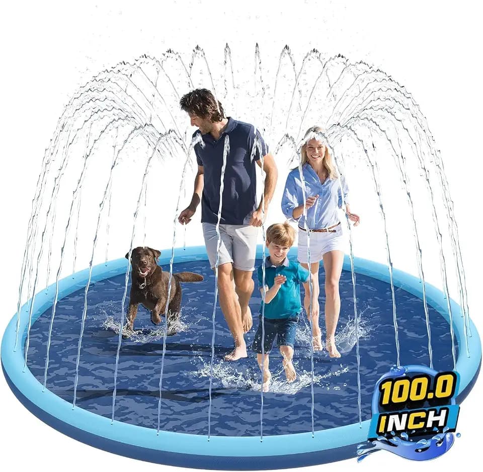 Non-Slip Splash Pad for Kids and Dog, 100" Extra Large Baby Play Mat, Dog Pool Toys, Thicken Sprinkler Pool Summer Outdoor Water Toys for Ages 3-12 Boys Girls, Parent-Kids &Games Fun Backyard (Blue)