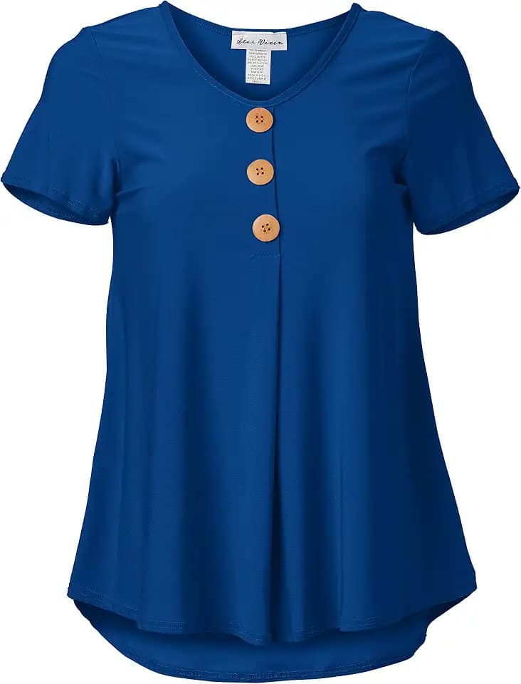 Star Vixen Womens Elbow Sleeve Button Front Flowy Tank Top with Pleated Detail