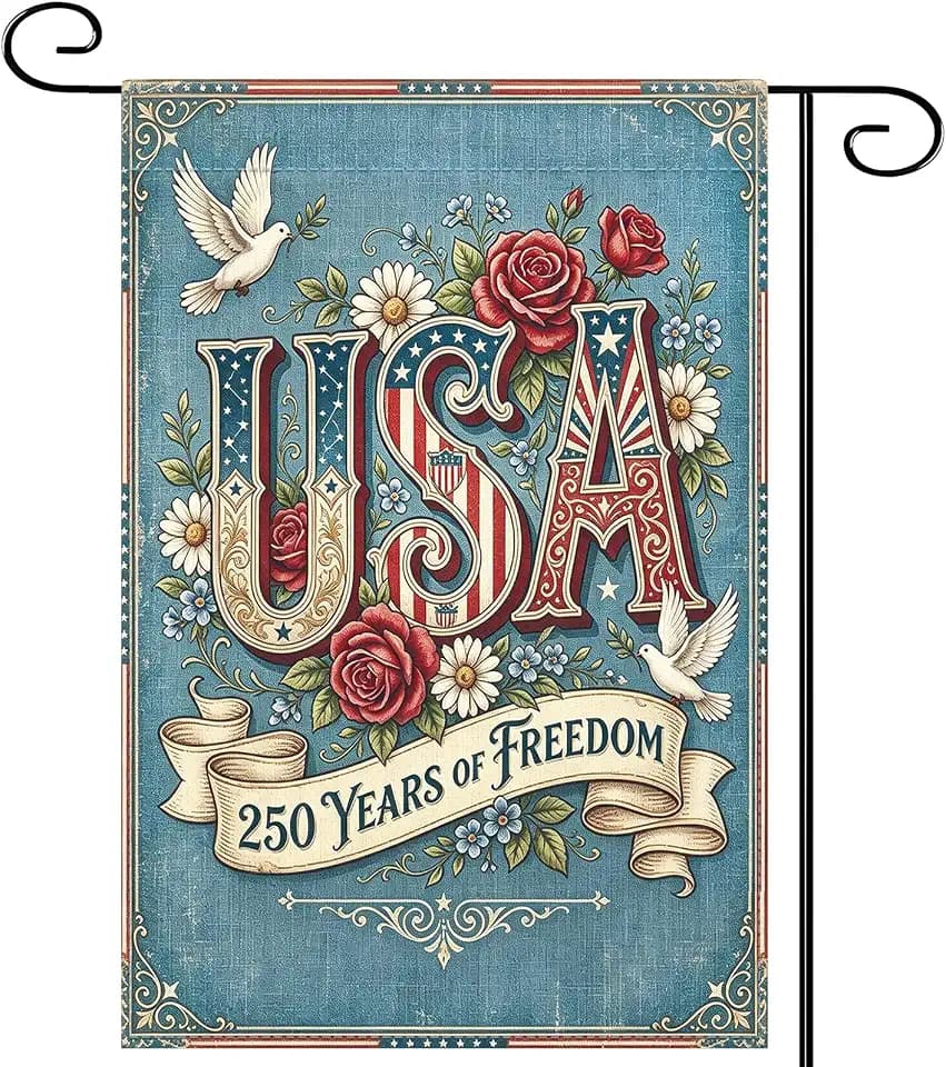 DIMIDIUM 250 Anniversary USA Garden Flag, Vintage Patriotic Banner Double-Sided with "250 Years of Freedom", House Size 28 x 40 Inch