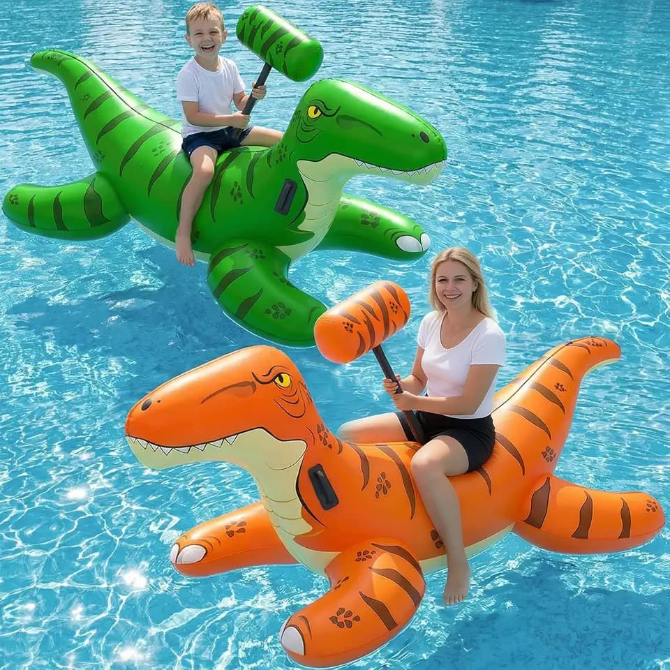 Jasonwell Pool Games Toys Floats -2Pack Inflatable Dinosaur Pool Floats with Blow Up Toy Hammers Ride on Pool Floaties for Kids Teens Adults Lounge Raft Summer Lake Beach Party Decorations