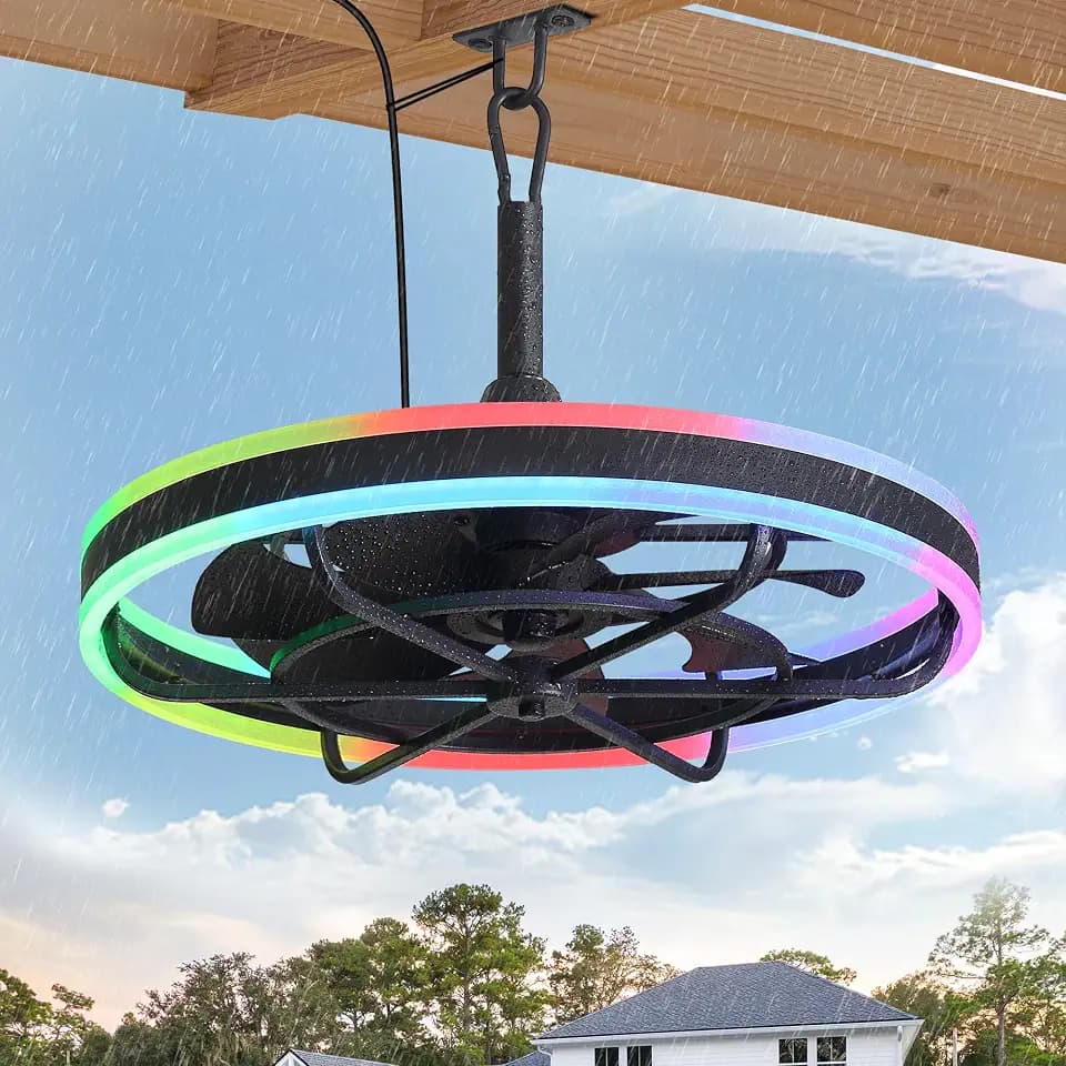 LEDIARY 24” Outdoor RGB Ceiling Fans with Light, IP65 Waterproof Gazebo Fan
