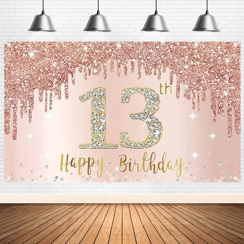 13th Birthday Decorations for Girls, Happy 13th Birthday Banner Backdrop