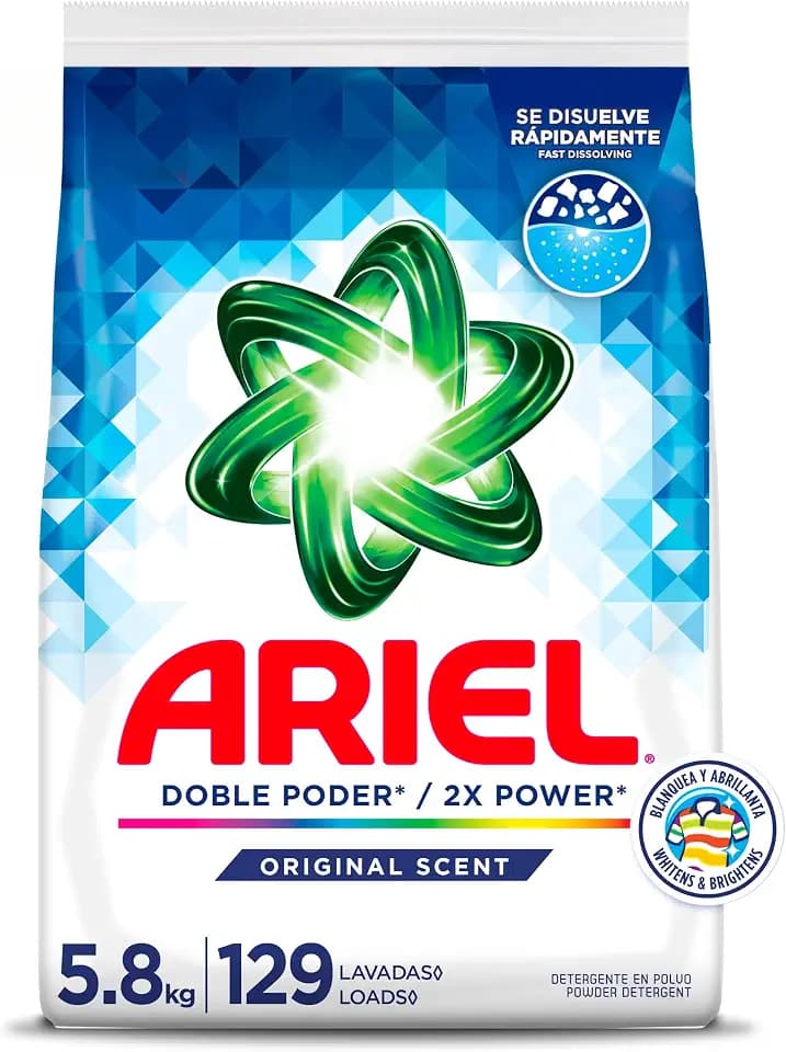 Ariel Powder Laundry Detergent, Original Scent, Laundry Detergent Powder for Deep Cleaning & Tough Stains, 5.8 kg, 129 Loads