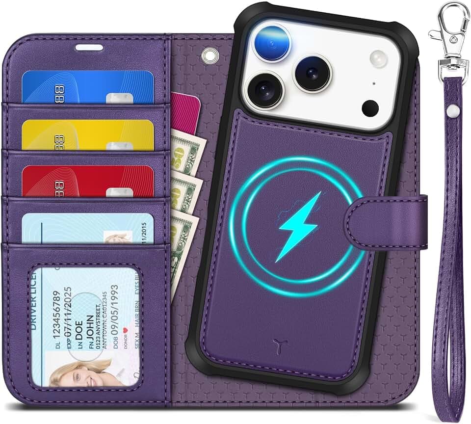 TUCCH 2-in-1 Detachable Wallet Case for iPhone 18 Pro/17 Pro, Deep Purple