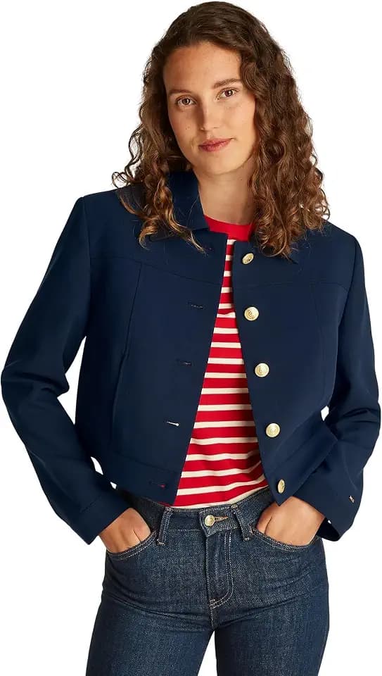 Tommy Hilfiger Damen Kurz-Blazer Gold Button mit Knopfleiste