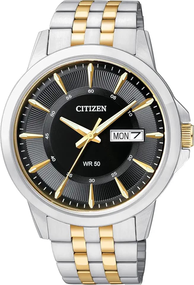 Citizen Herren BF2018-52E Zweifarbige Edelstahl Armbanduhr, Schwarz, Quarzuhr