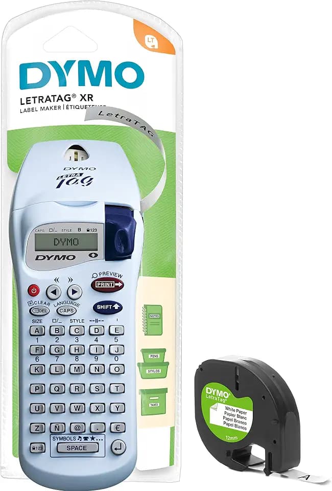 DYMO LetraTag XR Beschriftungsgerät Handgerät | Tragbares Etikettiergerät mit ABC Tastatur | Ideal für zu Hause | Silber