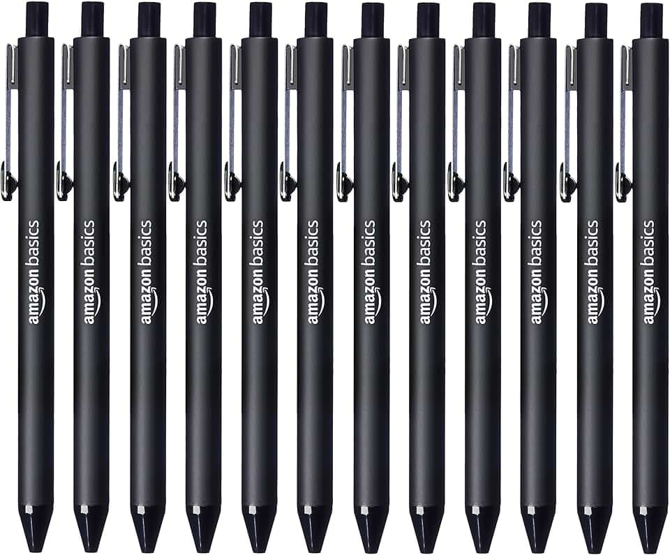 Amazon Basics Druckkugelschreiber, Soft-Grip, Wischfest, Ideal für Schule und Büro, Schwarz, 12er-Pack