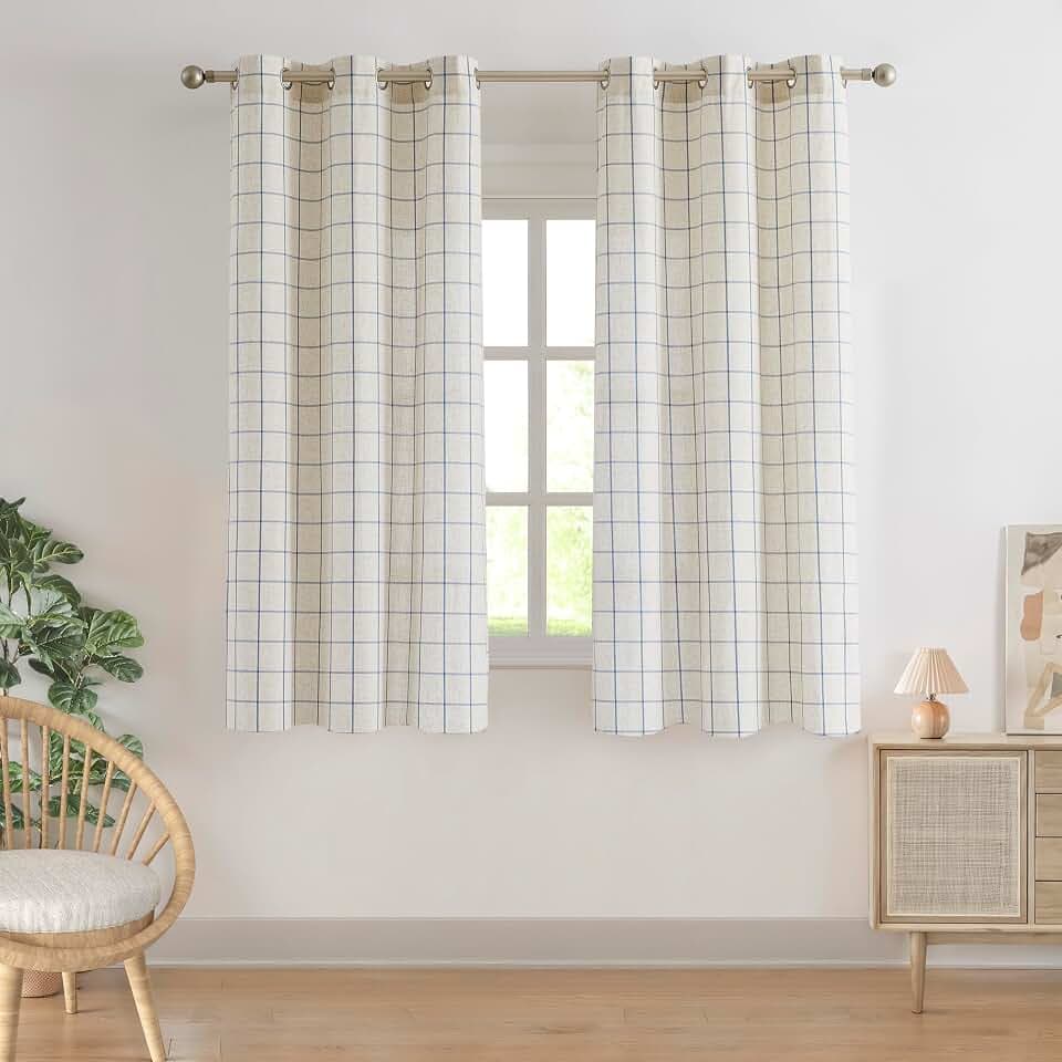 72 Inch Buffalo Plaid Semi Sheer Curtain Panels for Bedroom