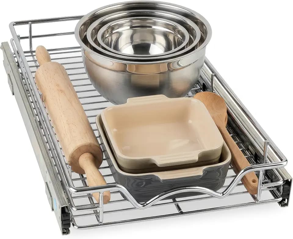 Hold n' Storage Schubladen-Organizer, ausziehbar, robust, ausziehbare Regale, 27,9 cm B x 53,3 cm T – benötigt mindestens eine 31,5 cm Schranköffnung, Stahlmetall, Chrom-Finish