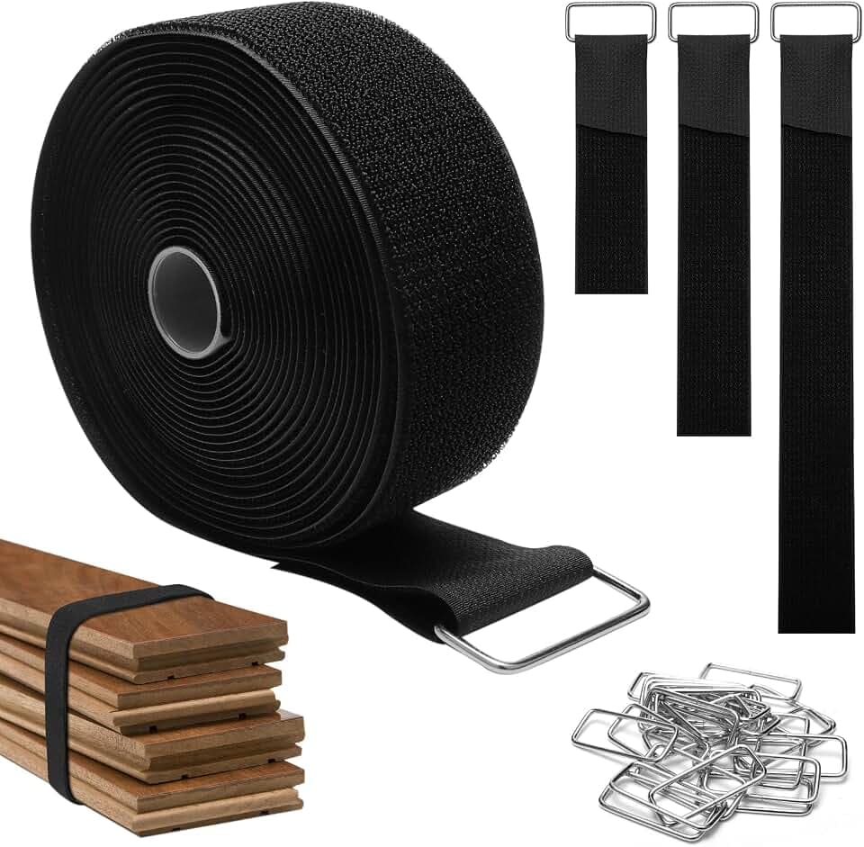 5 M × 5 CM Klettband Breit mit 25 Schnalle, Kabelbinder Klett Rolle Kabel Klettband, Schneidbarer Wiederverschließbare Kabelbinder Klettverschluss Band, Klettbänder für Schnüre Schläuche(Schwarz)
