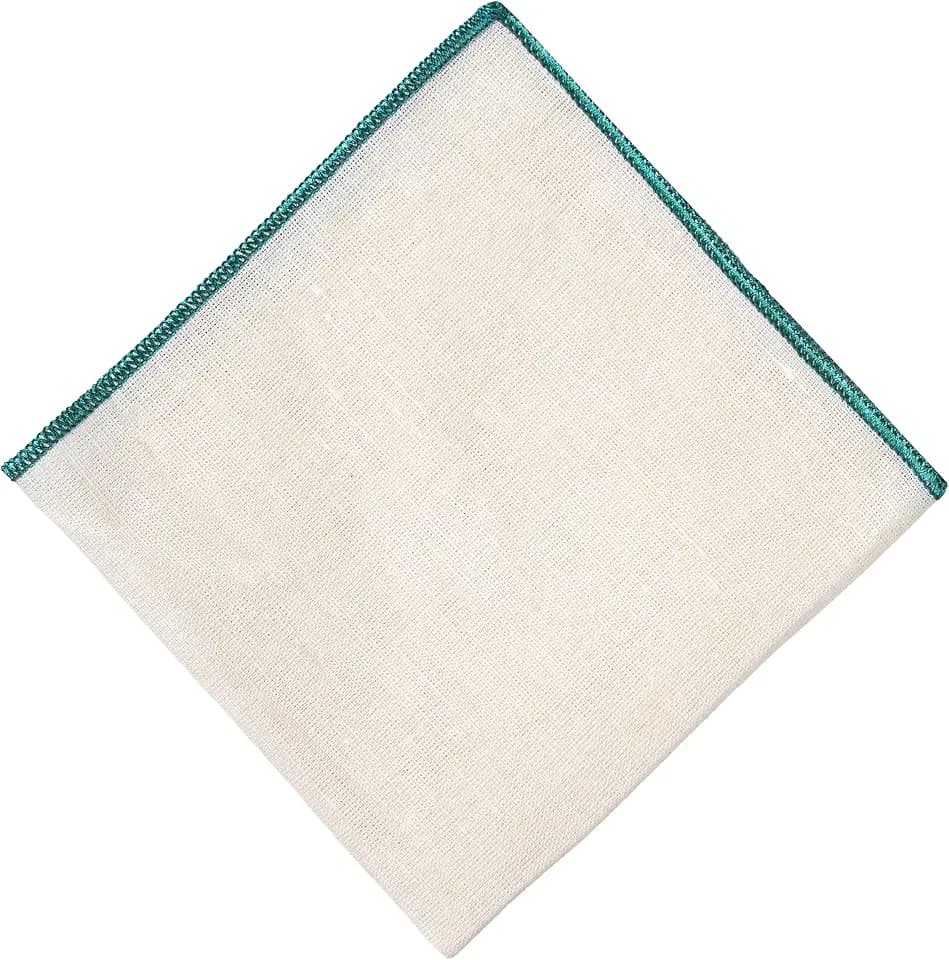 Herren Einstecktuch, Leinen, cremefarben mit farblich besticktem Rand, Anzugzubehör für Hochzeit, formelle Veranstaltung, 24 cm x 24 cm