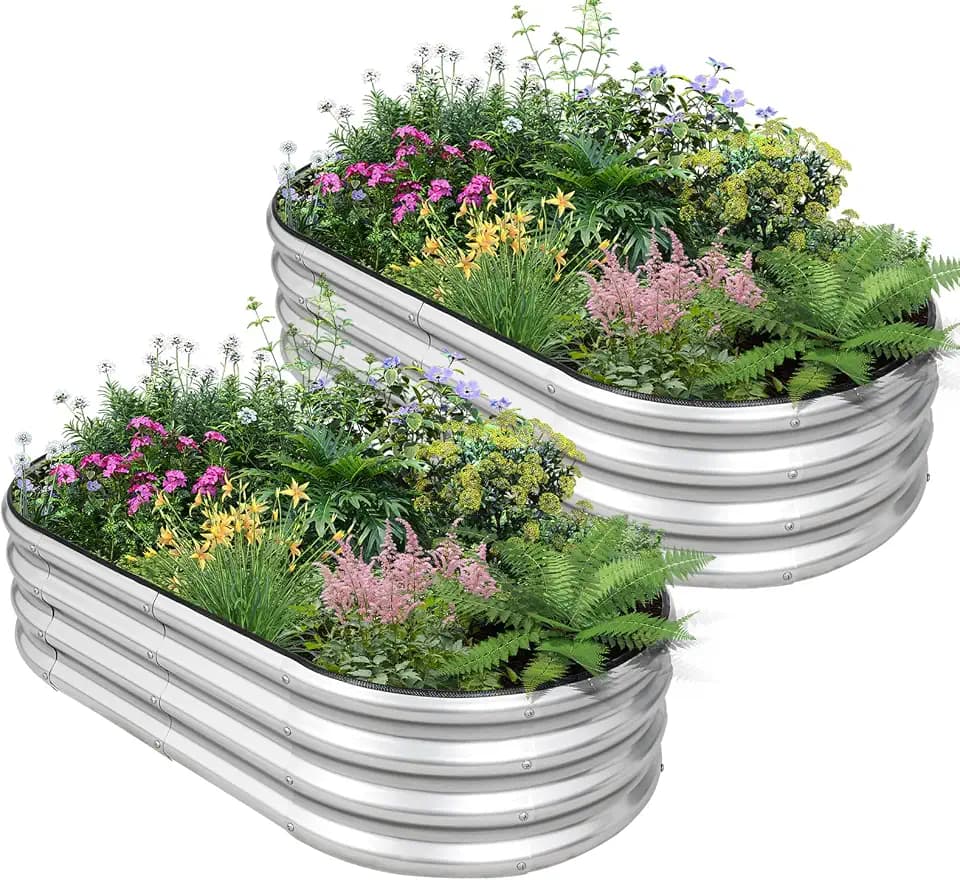 Galvanized Raised Garden Bed, 4x2x1ft, 2-Pack, Silver