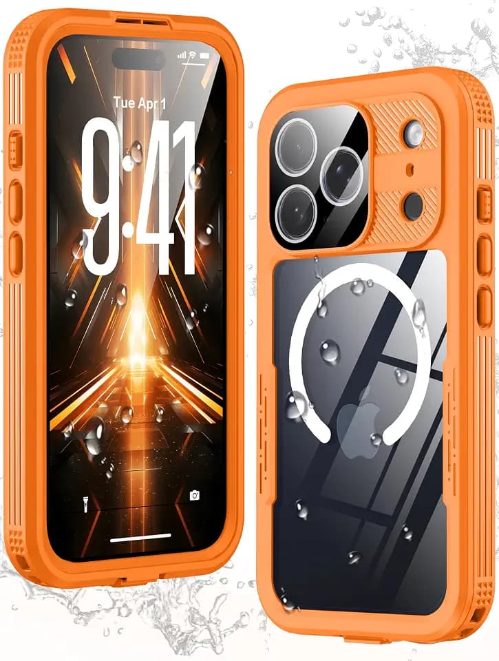 GOLDJU Magnetic for iPhone 17 Pro Case, Waterproof, Orange