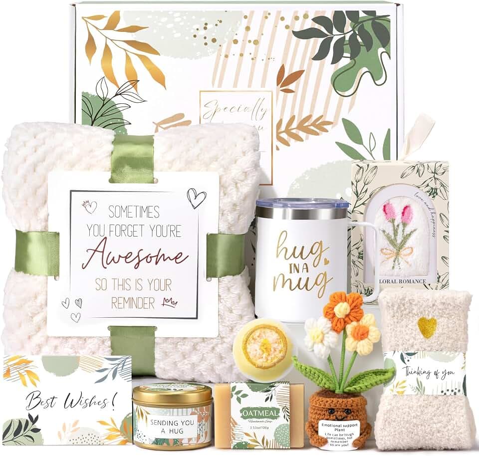 Get Well Soon Gift Baskets for Women, Sending Warmth Gift, Self Care Gifts, Spa Care Package After Surgery Inspirational Thinking of You Sympathy Gift, Birthday Mother's Day Easter Gifts