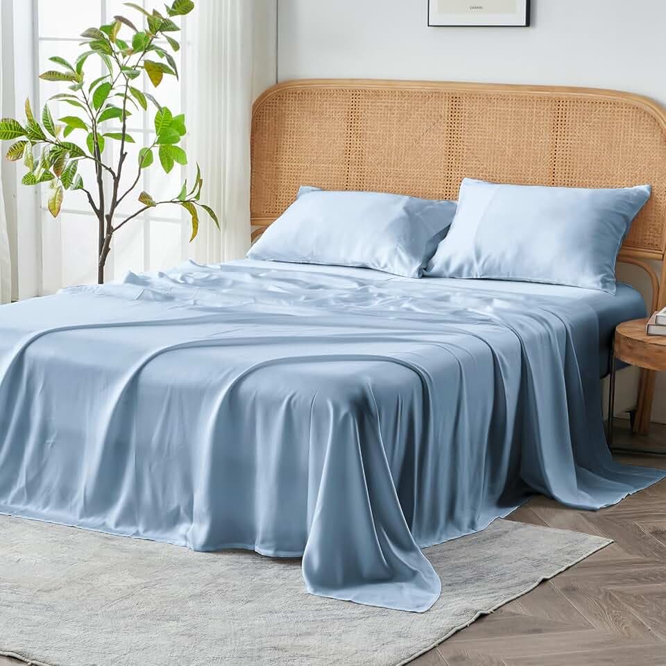 Sijo AiryWeight Tencel Sheet Set, 100% Lyocell Derived from Eucalyptus, Buttery Soft, Architectural Digest Best Cooling Sheets Winner - 3pc - 2 Pillowcases 1 Fitted (Sky, Queen)
