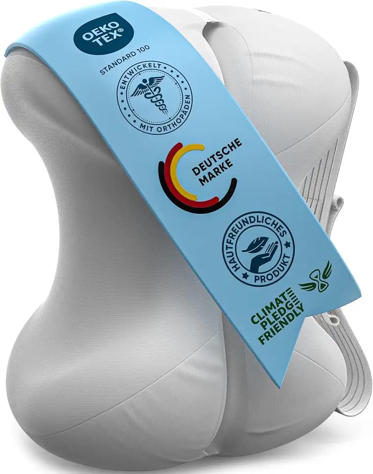 Healthfix Kniekissen für Seitenschläfer, orthopädisches Beinkissen zum Schlafen mit Gurt, 2-teilig aus Memory Foam, kühlender waschbarer Bezug (Weiß)