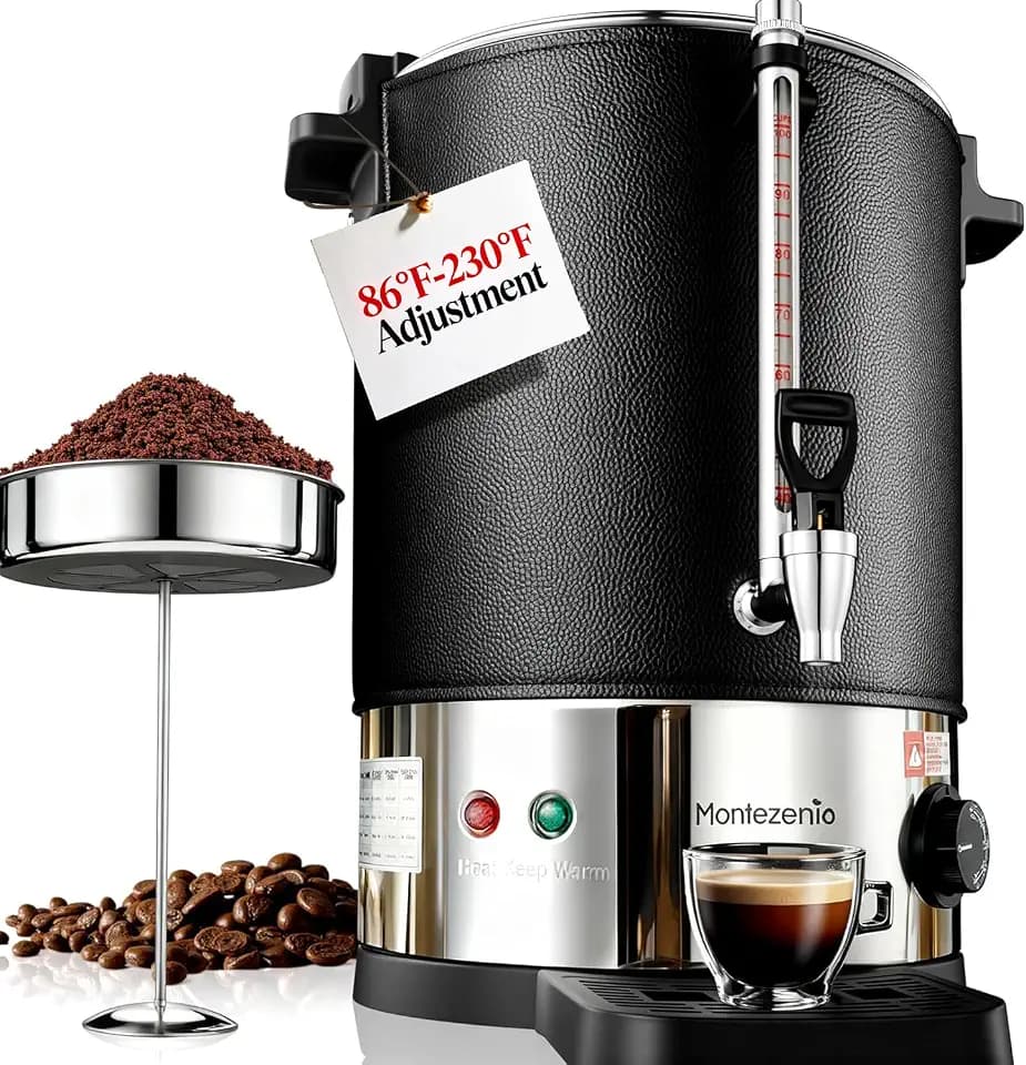 Tsukiko 100 Cup Commercial Coffee Urn with Temp Control, Extra Large Coffee Maker | 1500W Double Insulated 304 Stainless Steel Coffee Dispenser Hot Water Urn with for Home Party Office Catering