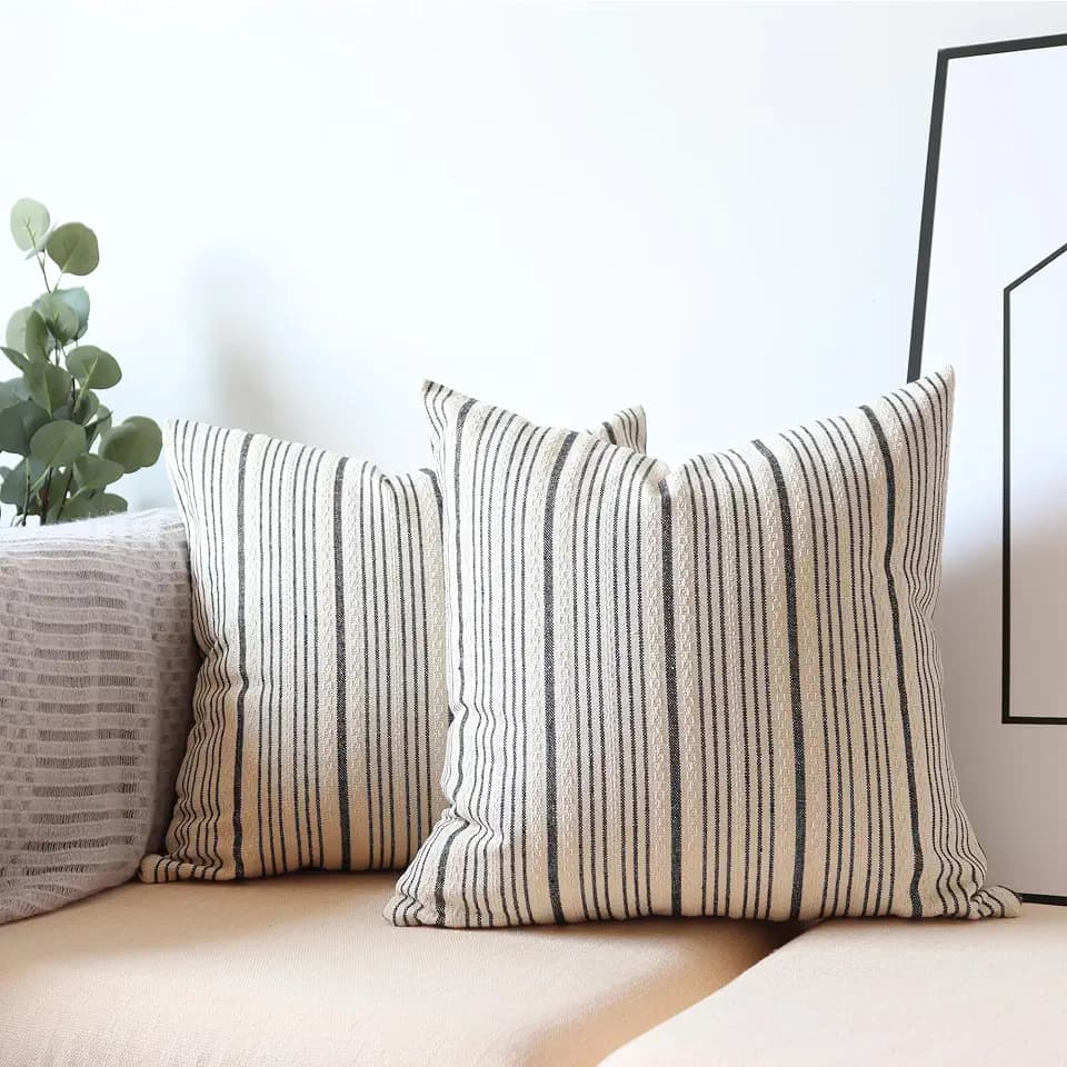Black Outdoor Striped Pack of 2 Couch Throw Pillow Covers 20x20