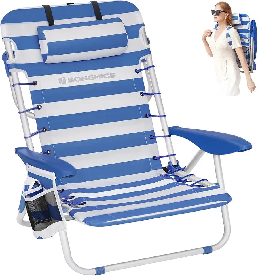 SONGMICS Portable Backpack Beach Chair, 4 Angles Adjustable Backrest