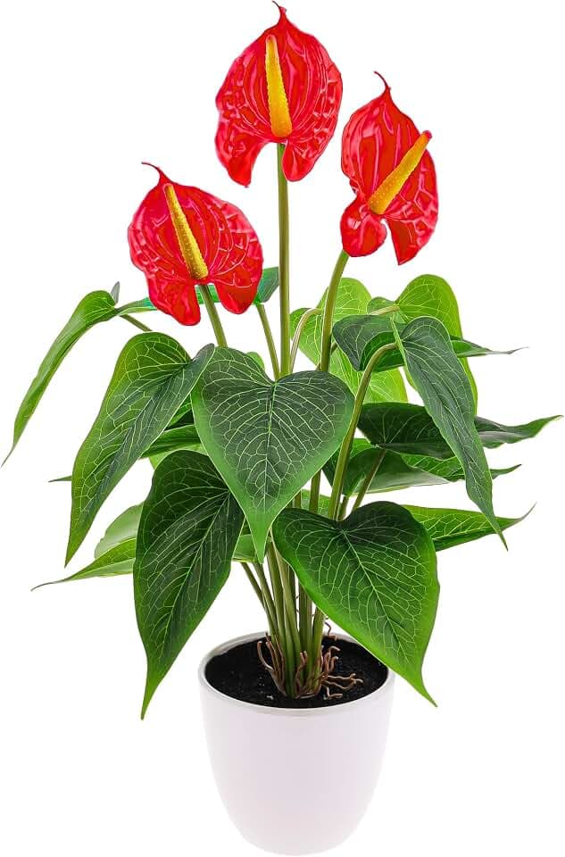 Folmywy Künstliche Anthurie Pflanze Rot 38 cm Kunststofftopf Deko