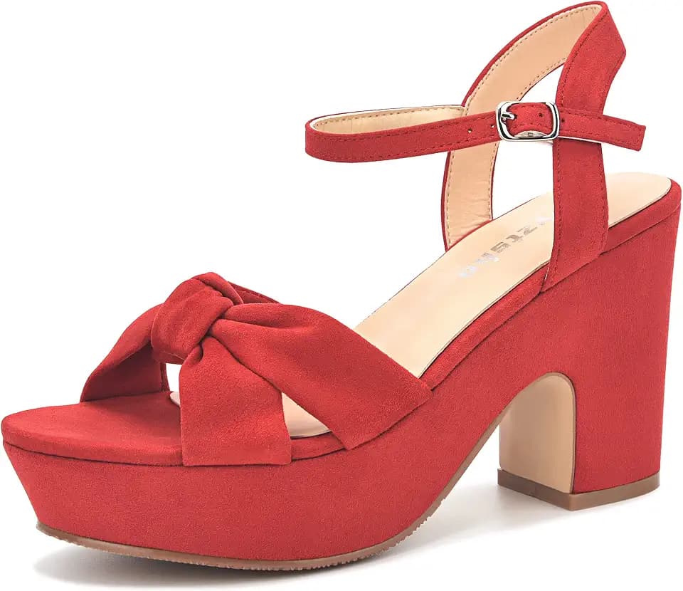 syztsho Women's Platform Heels Chunky Wedge Knotted Ankle Strap Sandals