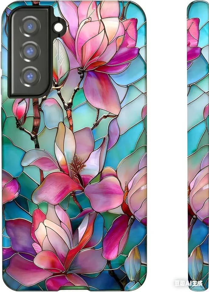 for Samsung Galaxy S23, Pink Lotus Flower Dual-Layer Hard Shell+Silicone Cover-Shockproof Protective Phone Case for Women Girls