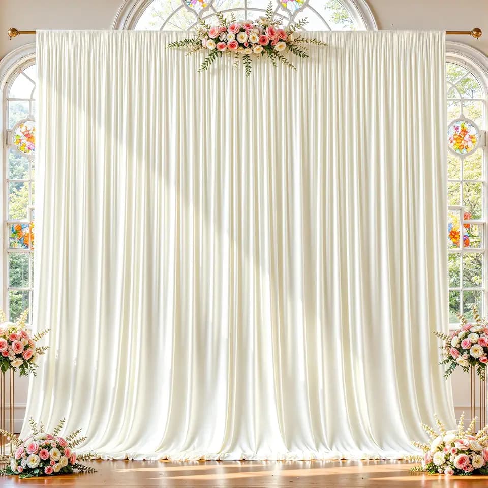 2 Panels Ivory Backdrop Curtains - Wrinkle Free Fabric Backdrop Curtain for Photoshoot, 10FT Wedding Party Photo Backdrop Drapes for Birthday Baby Shower Photography Stage Background Decorations