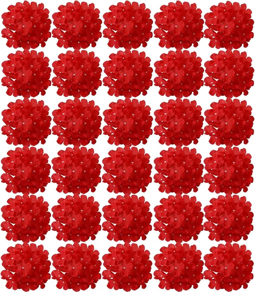 FagusHome Silk Hydrangea Heads 30 Pcs Artificial Flowers Only Heads No Stems Fake Hydrangea Flowers for Home Wedding Decor No Stems (Red)