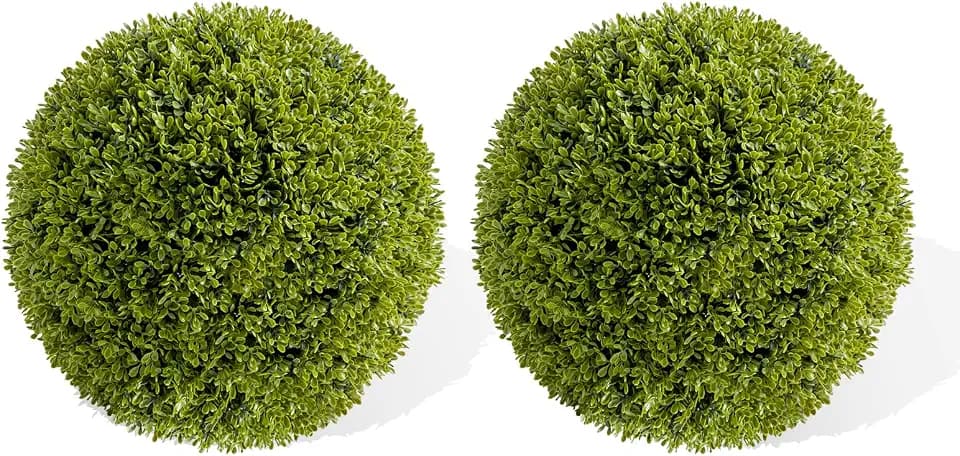 GarveeHome 15.7 in Artificial Plant Topiary Ball Set of 2, Lifelike Artificial Boxwood Balls, Indoor Outdoor Decorative Fake Greenery Plants for Home Office, Garden, Wedding, Porch Decor