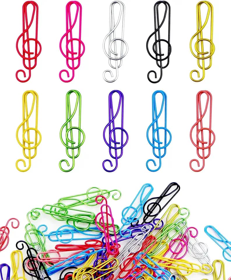 100 Pcs Music Paper Clips, Metal Musical Notes Shaped Bookmark Clips for Desk Bookmark Office School Notebook (10 Colors)