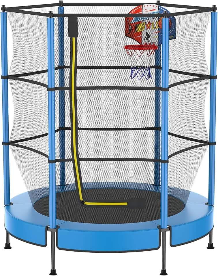 PILIN Kindertrampolin Ø145cm, bis 100kg Innen & Außen | Metallfedern, Reißverschlussnetz und Rahmenpolster sorgen für Stabilität und sicheres Spielen innen sowie außen