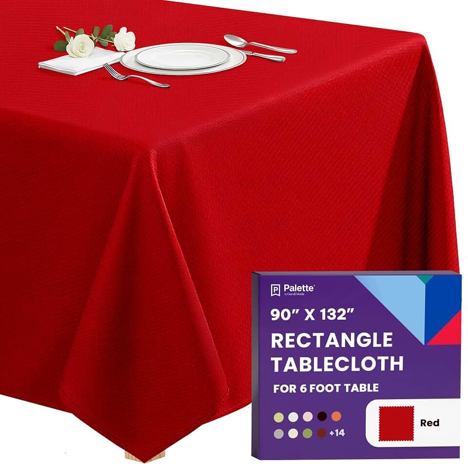 Gee Di Moda Rectangle Tablecloth - 90 x 132 Inch Red Table Cloth for 6 Foot Tables with Floor-Length Drop - Heavy Duty Washable Fabric for Holiday Party, Dinner, Weddings & Baby Shower