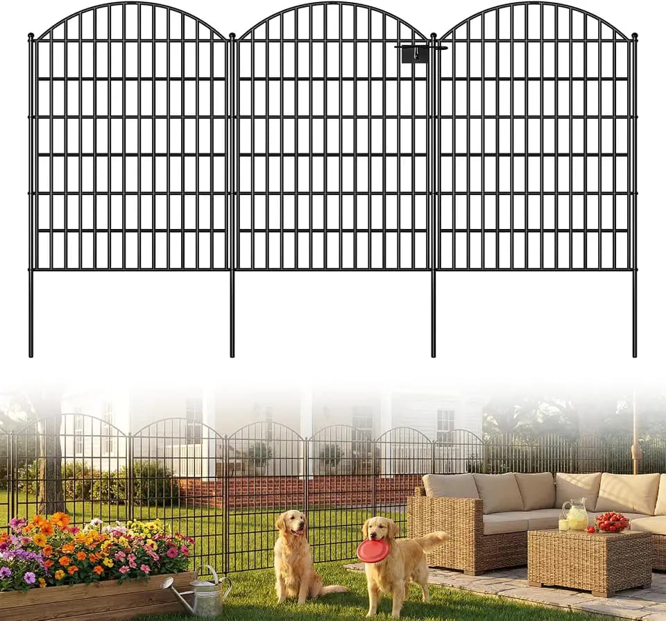 Toolterritary 10 Panels Arched No Dig Decorative Garden Fence with Gate, 40in(H) x 26ft(L) Dog Fence Outdoor for Yard, Rustproof Metal Garden Fence Animal Barrier for Dogs, Rabbits & Patio