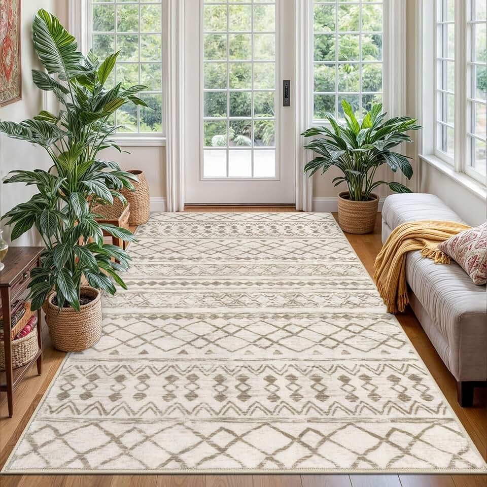 KUTA Boho 4x6 Rug for Entryway Moroccan Washable Area Rug Beige