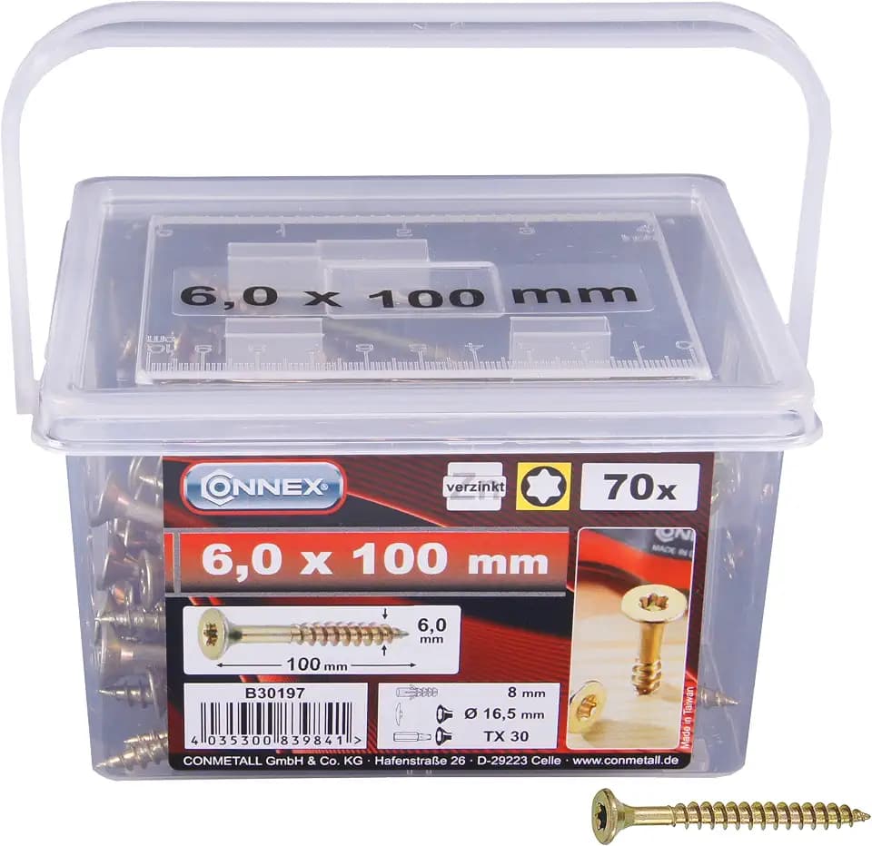 Connex Universalschrauben 6,0 x 100 mm – 85 Stück im Set – Senkkopf, gelb
