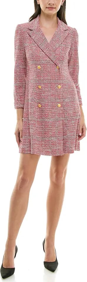 Maison Tara Women's Long Sleeve Boucle Knit Jacket Midi Dress