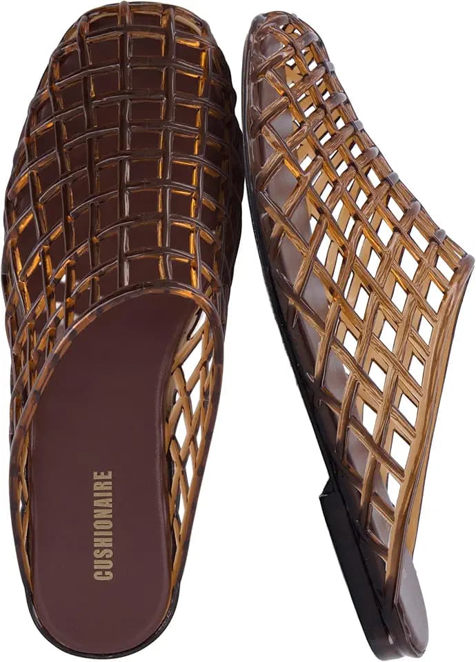 CUSHIONAIRE Lab Lattice Jelly Flats for Women, Closed Toe Womens Mules