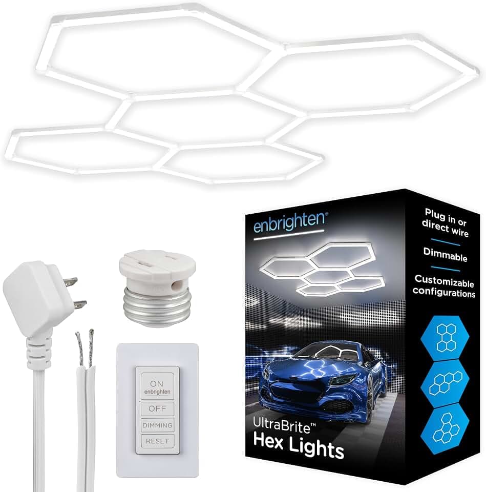 Enbrighten Ultrabrite Hexagon Garage Lights, 24 Light Bars, Up to 5 Hexes
